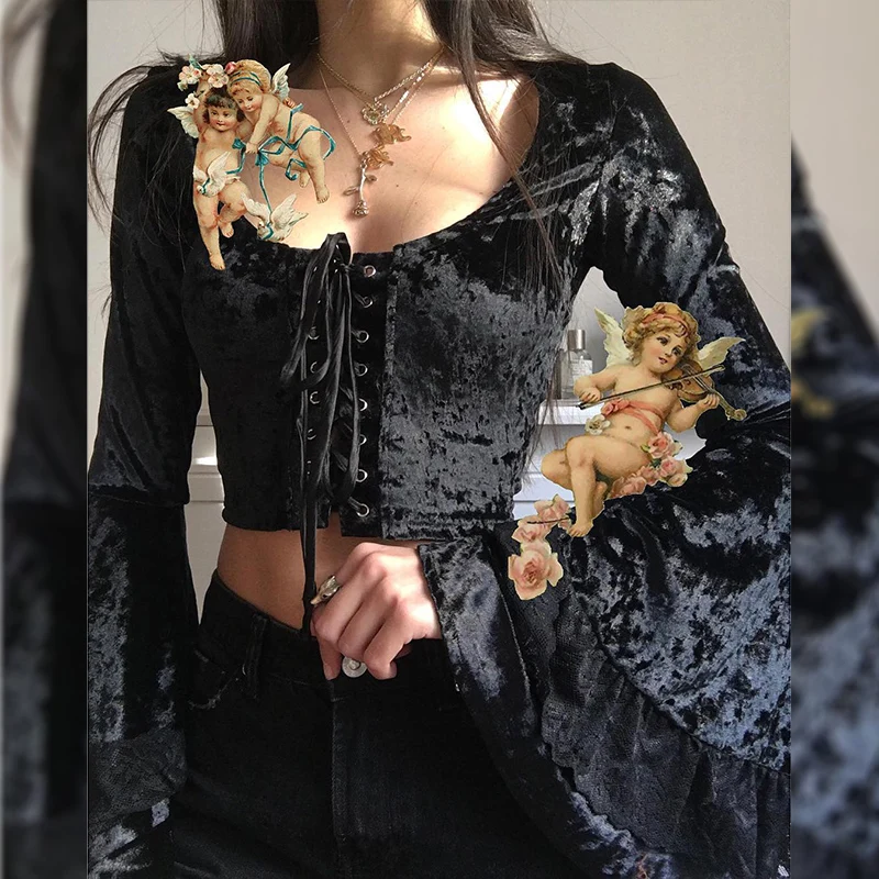 Женский короткий топ JuneLove с открытыми плечами винтажная бархатная женская