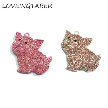 

( Choose Color First ) 38MM*34MM 10pcs/lot Pig Rhinestone Pendants For Necklace