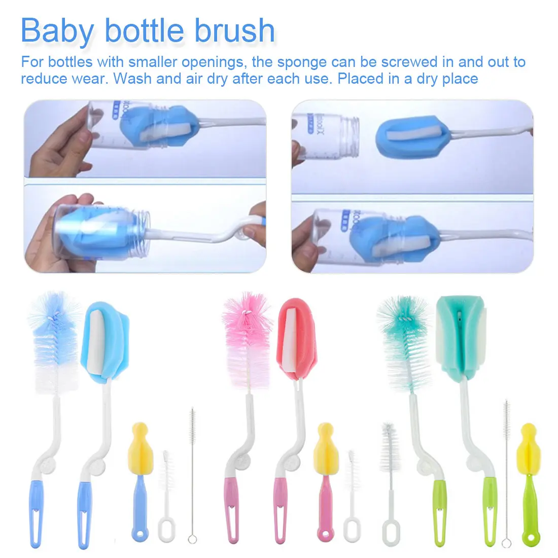 5pcs Baby Bottle Brushes Set Sponge Plastic Glass Milk Water Cup Cleaner Nipple Pacifier Milk Feeder Cleaning Brushes sets