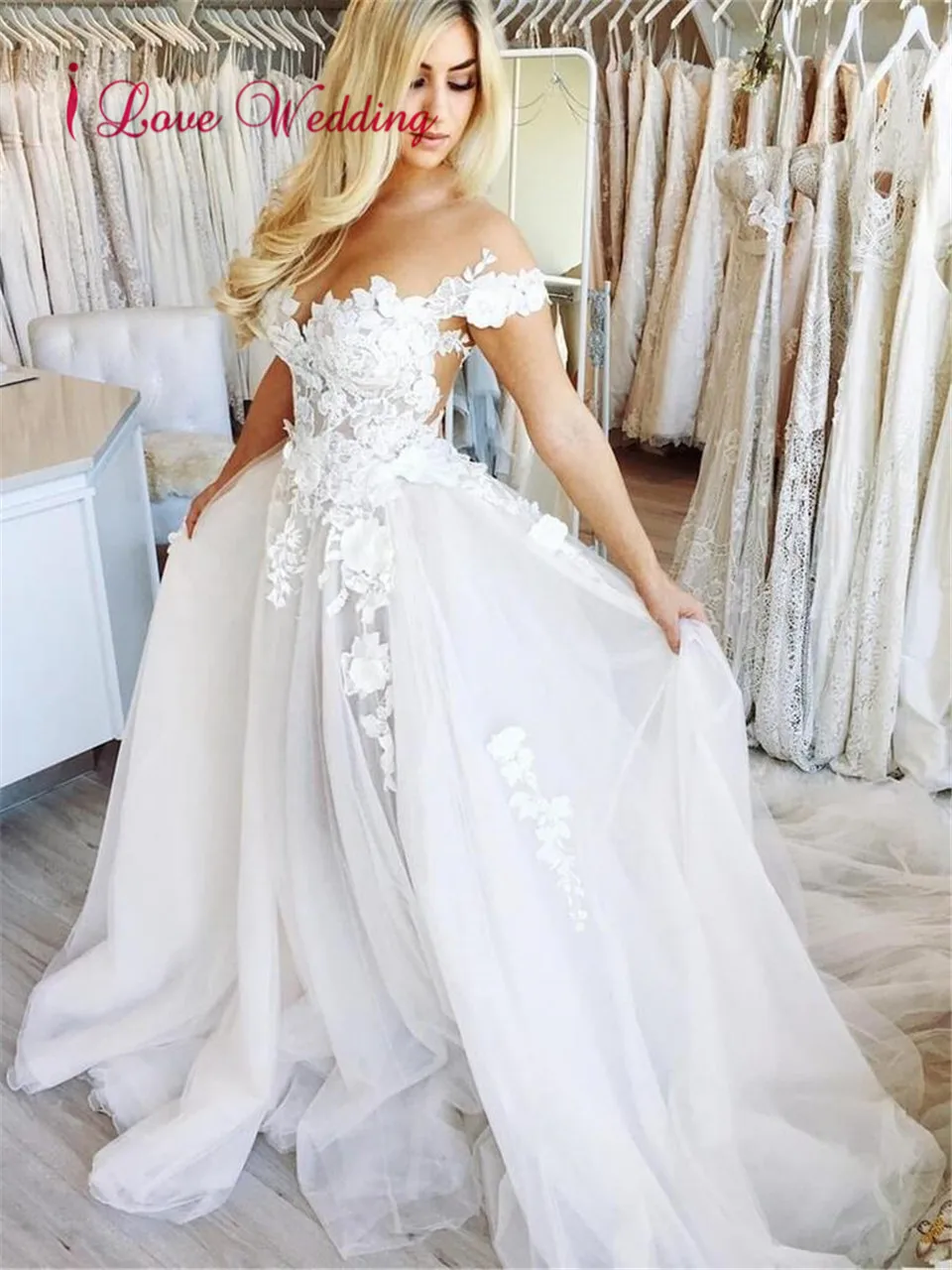 

Vestido de Novia See Through Off the Shoulder Wedding Dresses Cap Sleeve Custom made Ball Gown Court Train Lace Bridal Gowns