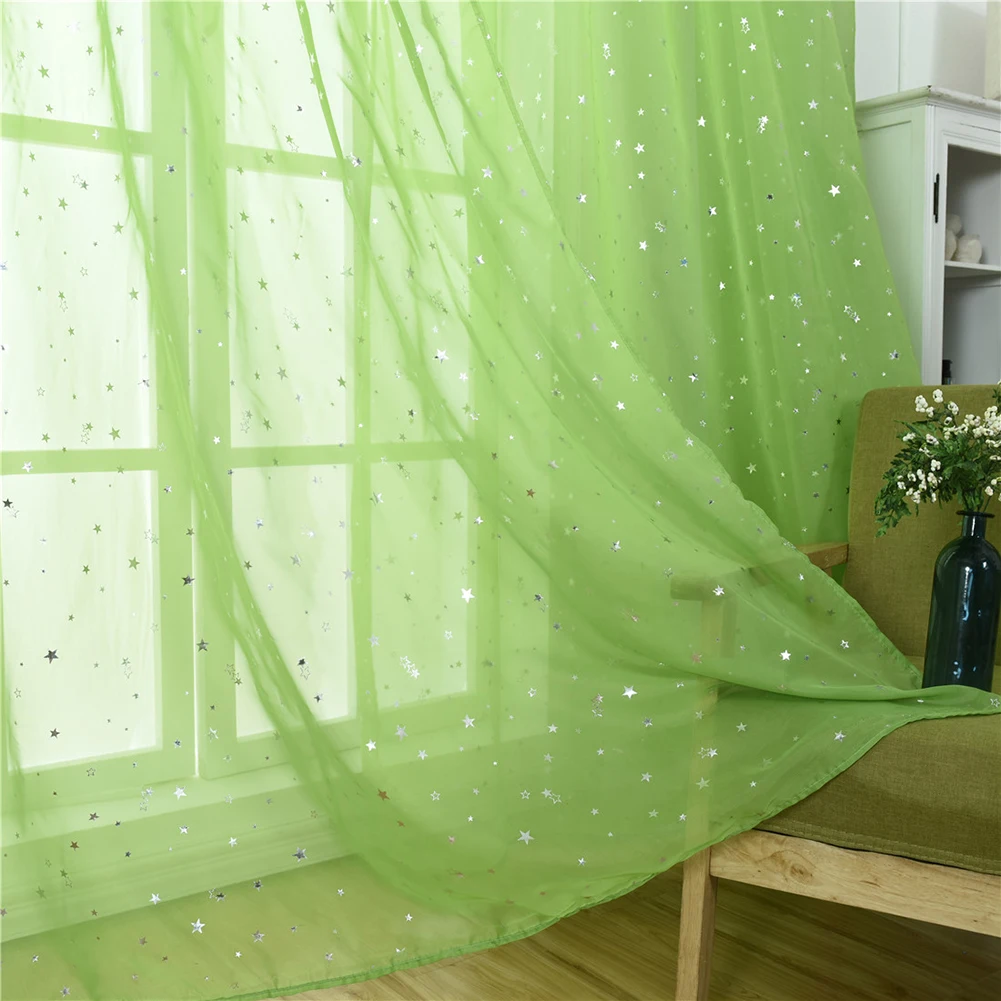 1Pc Fashion Shiny Star Pattern Transparent Tulle Voile Curtain Window Drape Living Room Home Decoration