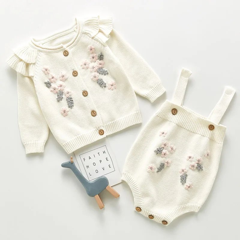 Big Deal Kids Girl Suit Rompers Knit Long-Sleeve 0-3yrs Flower-Coat Spring Infant Autumn New Braces kblklNQY0