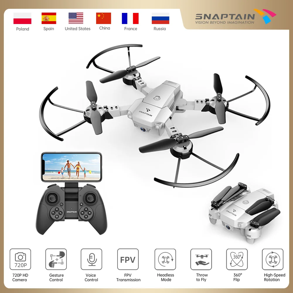Мини Квадрокоптер SNAPTAIN AA10MQ складной Дрон с HD камерой 720P FPV Wi Fi дистанционным управлением голосом жестами