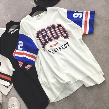 

Harajuku Long T-Shirt Loose Letter Printed Women Tshirt Loose Female Tee Tops Large Size Summer T-Shirts