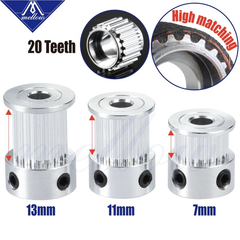 Mellow 3D Printer GT2 Open Timing Belt Pulley 20 teeth Bore 5mm for Width 6mm/9mm/10mm/12mm GT2 synchronous belt 2GT 20teeth 20T