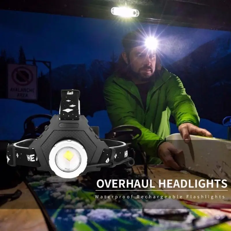 XHP70LED налобный фонарь для кемпинга USB Перезаряжаемый масштабируемый зум для рыбалки с функцией вывода мощности Головной фонарь бликовый фонарик