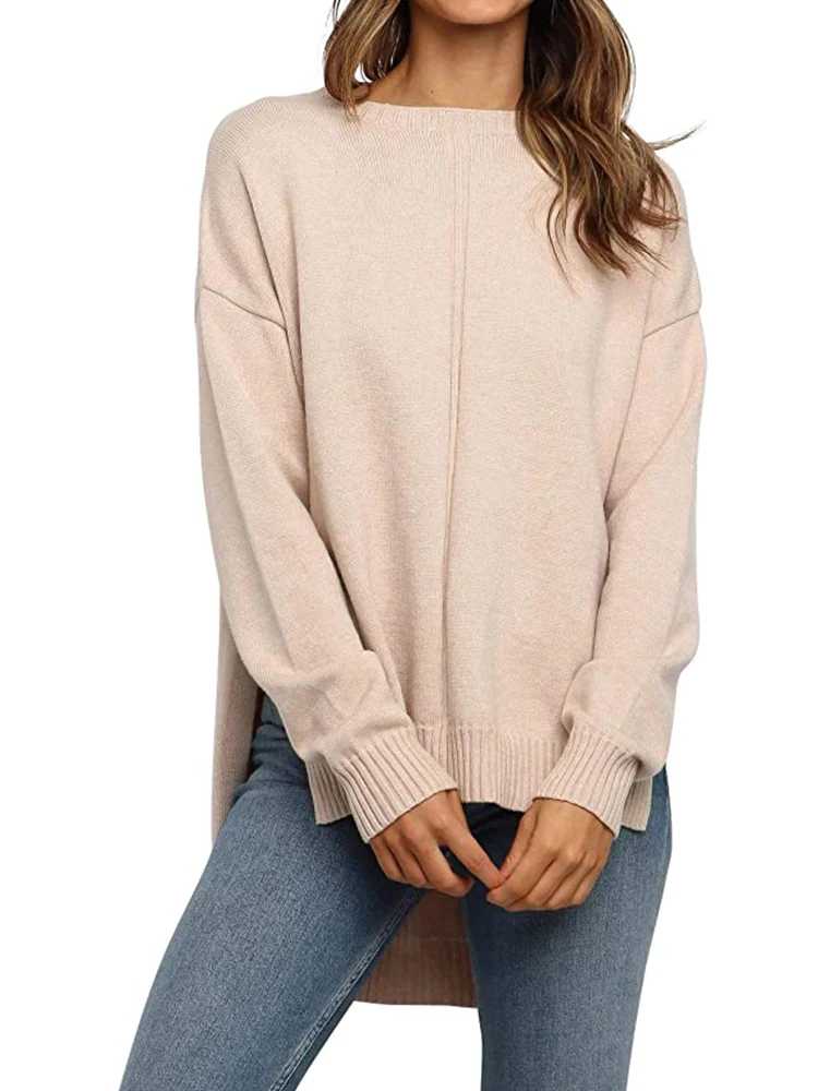 

NEW Women's Spring Autumn Long Sleeve Side Split High Low Pullover Sweater Loose Casual Knit Tunic Tops Soft Comfortable