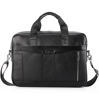 

Business First Layer Cowhide Men Tote Briefcase Crossbody 14'' Computer Bag Genuine Leather Shoulder Messenger Bags Handbag