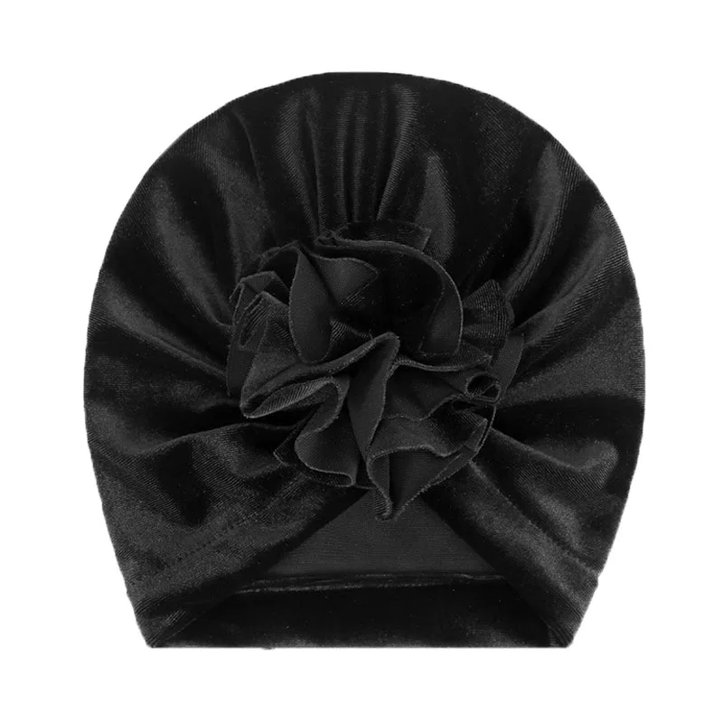 Black velvet 16 цветов, хлопковая детская шапка, шапка-тюрбан с бантом, реквизит для фотосессии, детская шапочка, Аксессуары для младенцев, детская шапка для девочек и мальчиков, детские шапки - Цвет: Black velvet