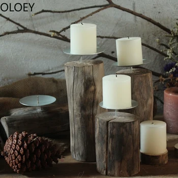 

Solid Wood Candlestick Holder Decor Retro Candle Stands Ornaments American Wedding Centerpieces Christmas Decorations for Home