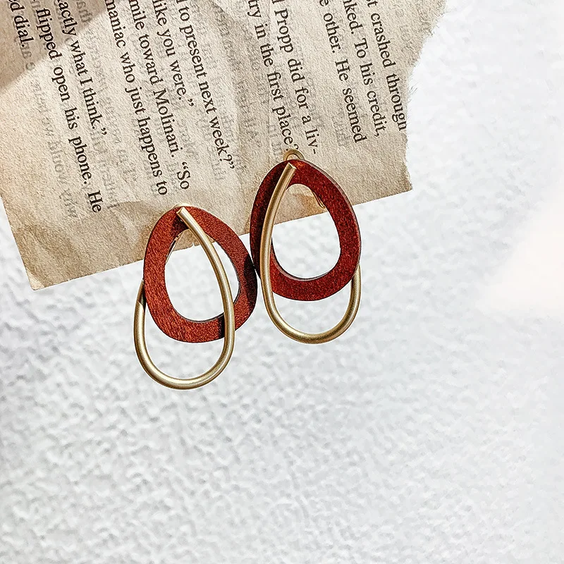

waterdrop hollow Earring Korean retro metal wood geometric Drop Earrings For Women Elegant Brincos Party Jewelry Ear Accessories