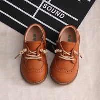 New Spring Autumn Children Genuine Leather Shoes Boys Girls Retro Single Shoes Baby Soft Tendon Bottom Full Cowhide Shoes 1