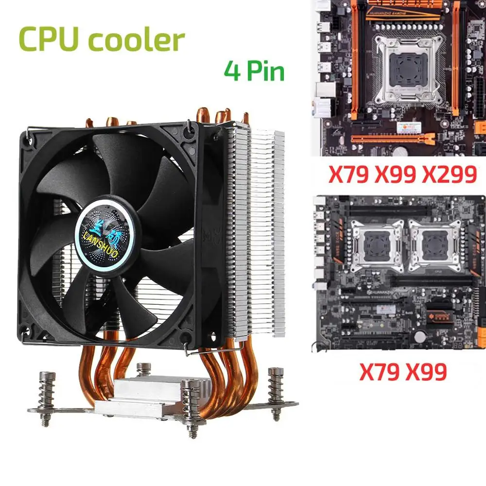 4pin for 2011 X79 3/4 Pin кулер для процессора 9 см тихий вентилятор Радиатор 4 медные тепловые трубки Вентилятор охлаждения Радиатор кулер для 115x2011X58X79X99X299 AMD3/4 - Цвет лезвия: 4pin for 2011 X79