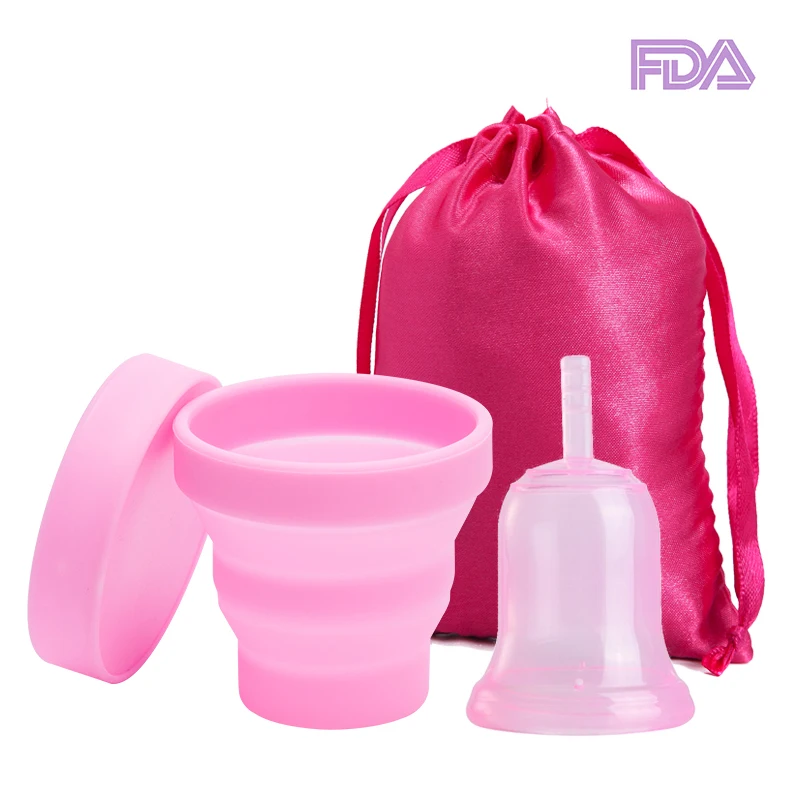 1CupPink-1SterPink Жидкий силиконовый набор менструальных чашек, медицинский силиконовый стерилизатор для менструальных чашек, женская гигиеническая чашка для женщин - Цвет: 1CupPink-1SterPink