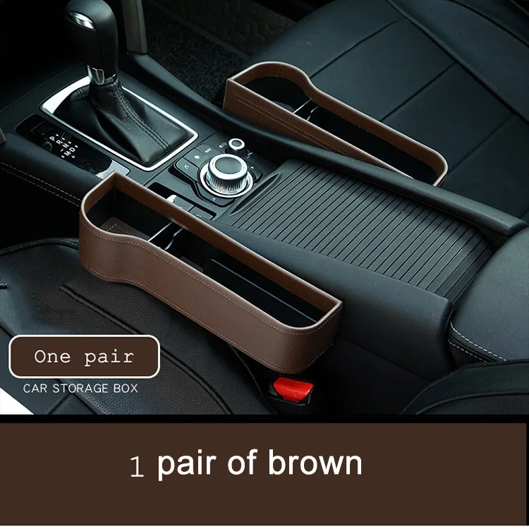 1 Pair Brown Коробка для хранения, органайзер для автомобиля, чехол для сиденья из ПУ, карман для автомобильного сиденья с Боковым Разрезом для кошелька, телефона, монет, сигарет, ключей, карт, универсальный - Название цвета: 1 Pair Brown