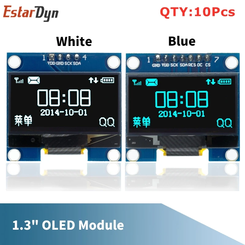 

10pcs 1.3 inch OLED module white/blue SPI/IIC I2C Communicate color 128X64 1.3 inch OLED LCD LED Display Module 1.3"OLED module