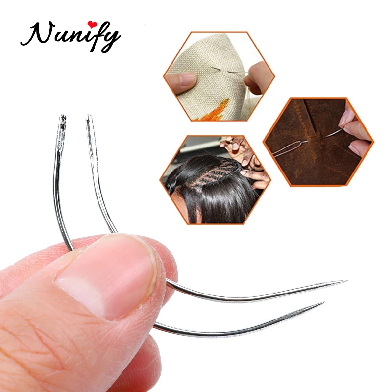 Nunify 2Pcs Curved Needles,1 Black Roll Thread And 1Pcs Needle Threader  Weaving Set For Hair Weaving Best Hair Extension Tools