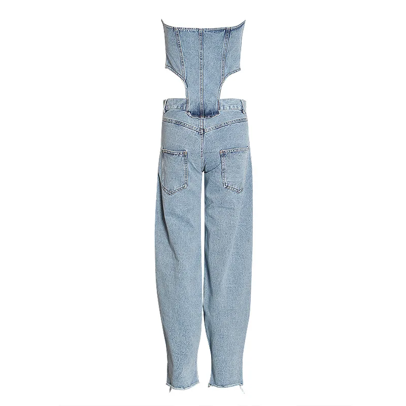 Однотонное джинсовое модное боди для женщин, juimpsuit para mujer,, на тонких бретельках, с вырезами, сексуальное, длинное, Romerps, для девушек