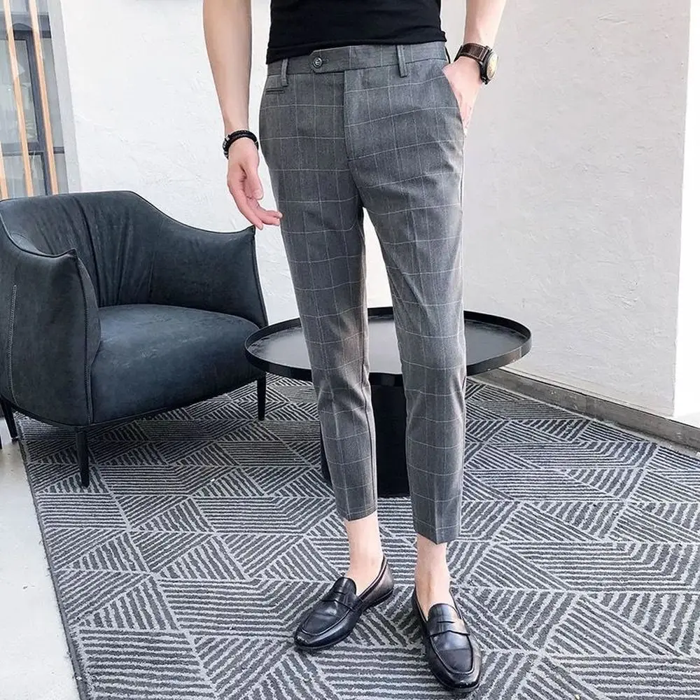 Модные повседневные брюки мужские тонкие прямые костюмы деловые черные брюки