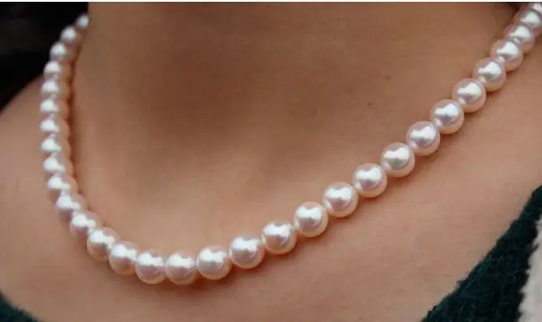 

GENUINE 18"8-9mm natural South Sea white Pearl Necklace 925silver