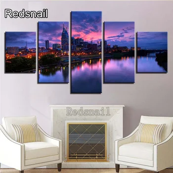 

5 pcs sets DIY 5D Full Square Round Drill Diamond Painting City Building Sky Night View Mosaic Kits Rhinestones Embroidery T2576