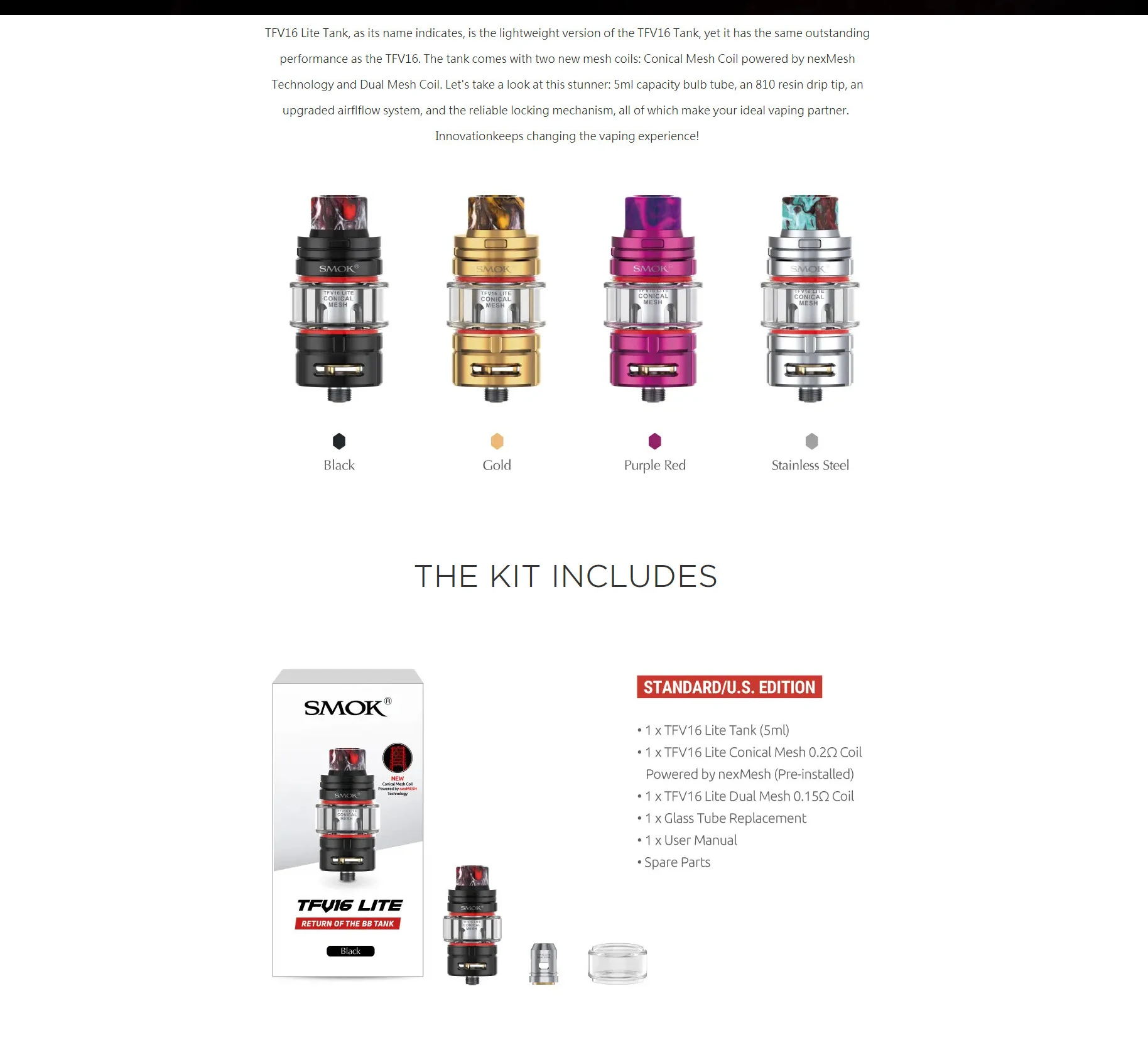 SMOK TFV16 Lite Tank 5 мл с конической сеточной катушкой и двойной сетчатой головкой nexMesh 810 капельный наконечник электронная сигарета атомайзер подходит для G-Priv 3 MOD Vape