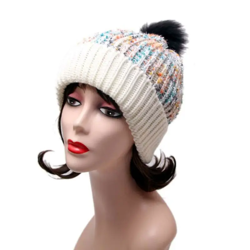 Модная осенне-зимняя вязаная шапка-бини для женщин, женская шапка