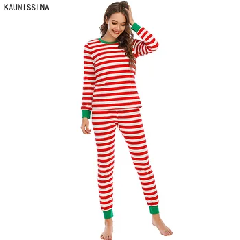 

Christmas Pajamas Set Women Nightwear Long Sleeve Top Long Pants Striped Pajama Sets Sleepwear Female Autumn Winter Homewear