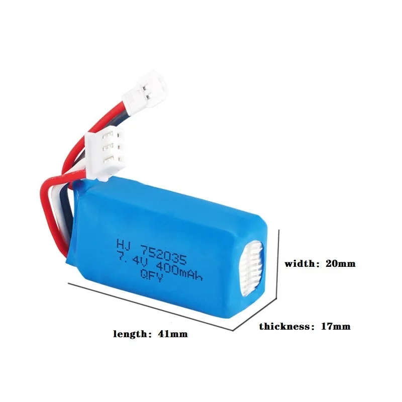 Original 7.4v Battery For DM007 RC Airplane Quadcopter Drone Helicopter Toy Spare Parts 2s 7.4V 400MAH Lipo Battery XH2.54 Plug 6