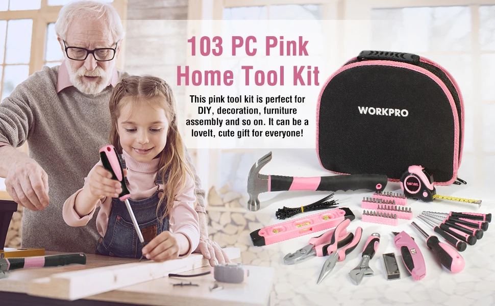 Workpro 103 Pcs Pink Tool Set Ladies Hand Tool Set With Easy 