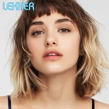 

Lekker Short Bob Human Hair Body Wave Wigs With Bangs For Women Brazilian Remy Natural Ombre Blonde Burgundy Colored Wavy Wigs