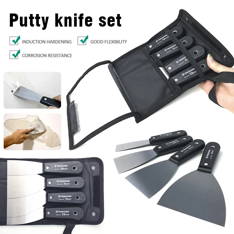 Stainless steel putty knife. Set of 5.