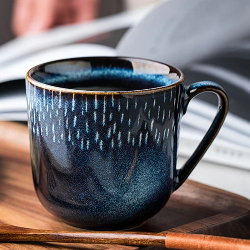 Creative Blue Pottery Ceramic Coffee Mugs for Tea Kids Cups and Mugs Travel Cup for Home Office Breakfast Milk Cups Girl Gift
