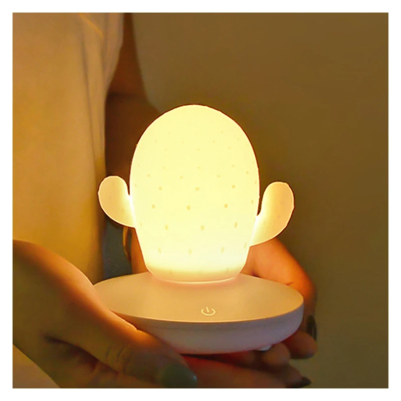 

Night light LED USB rechargeable Cactus silicone plant shape Indoor decorative Ambient light Cute shape desk lamp Bar lamp