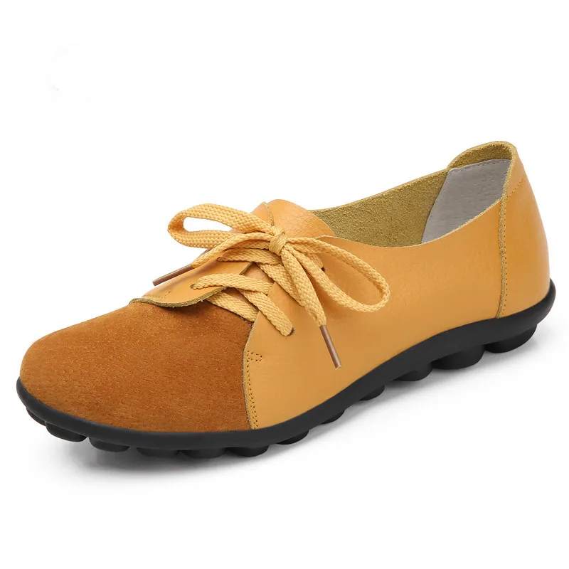 

New Fashion Classics Lace Up Soft Comfortable 100% Split Leather No-Slip Rubber Sole Women's Flats Plus Size : 35-44
