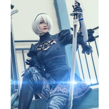 

Game Anime Cosplay Nier Automata Yorha 2B Black Dress Party Costume Suit Women Role Play Uniform Set Girls Fancy Lace Sexy Dress