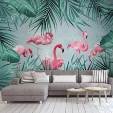 Пользовательские Настенные обои скандинавские Современные ручная роспись тропические растения Фламинго фон настенная бумага украшение на стену