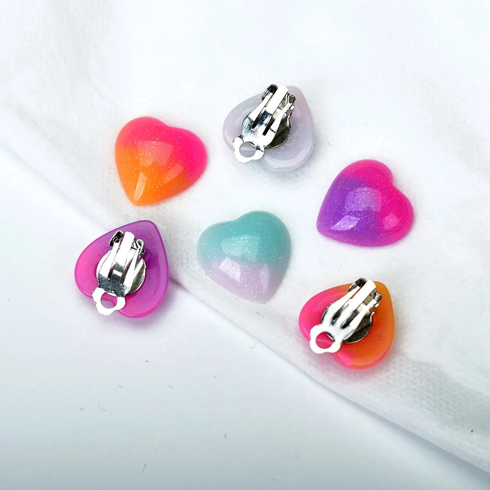 Ear Clip Earrings Clip Earrings Ear Clip Ear Accessories Non Pierced Women Resin Jewelry Big Heart Clip On Earrings Without Piercing Female Ear Cuff Earring