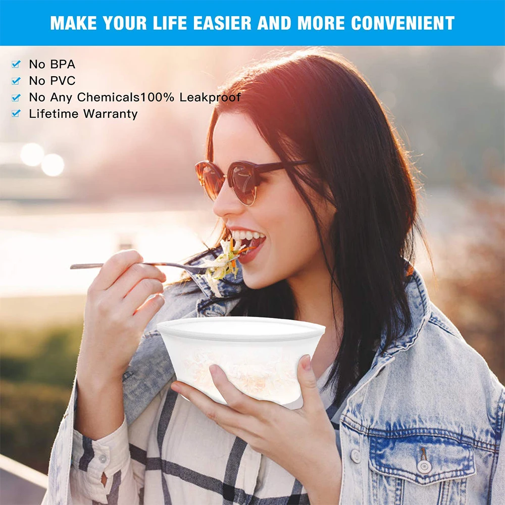 8Pcs Silicone Food Storage Bag Fresh Bowl Fridge Organizer Reusable Stand Up Zips Shut Bag Fruit Vegetable Cup Bag With Seal