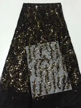 

High quality french lace fabric with sequin peach african tulle fabric Gold nigerian lace fabrics 2019 Black wedding lace fabric