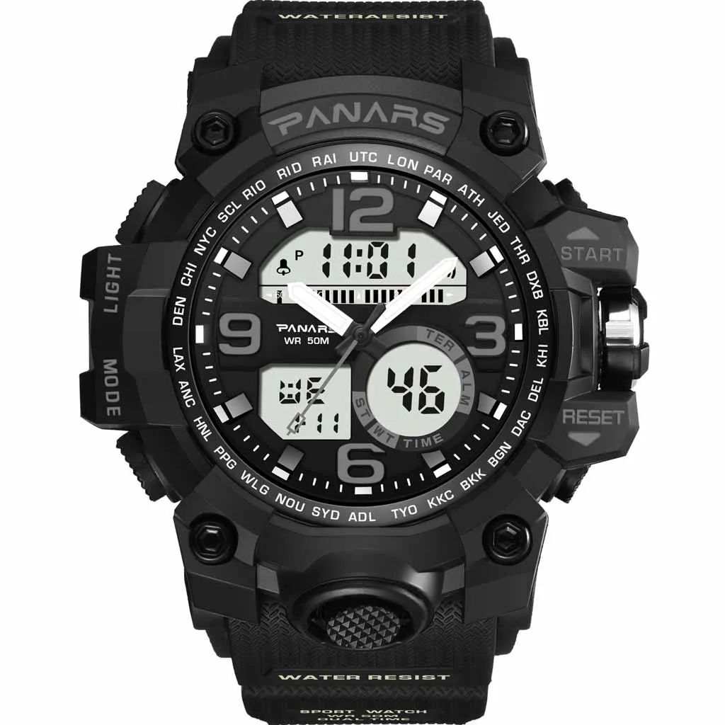 PANARS Watch Men Waterproof Clock Relogio Multi Function Dual Display Pointer Luminous Sports Electronic Wristwatches Reloj 40 - Цвет: as photo