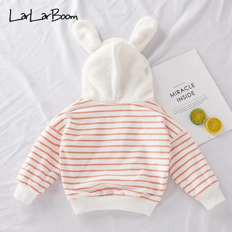 LarLarBoom, Детская футболка для малышей г. Новая Осенняя футболка в полоску с длинными рукавами из бархата унисекс, топы с капюшоном для малышей, От 2 до 8 лет - Цвет: Красный
