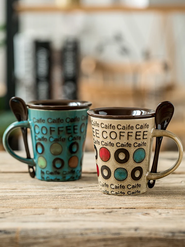 

Creative Cup Personality Trend Ceramic Coffee Cup Milk Cup Mug Household Drinking Cup with Lid Spoon