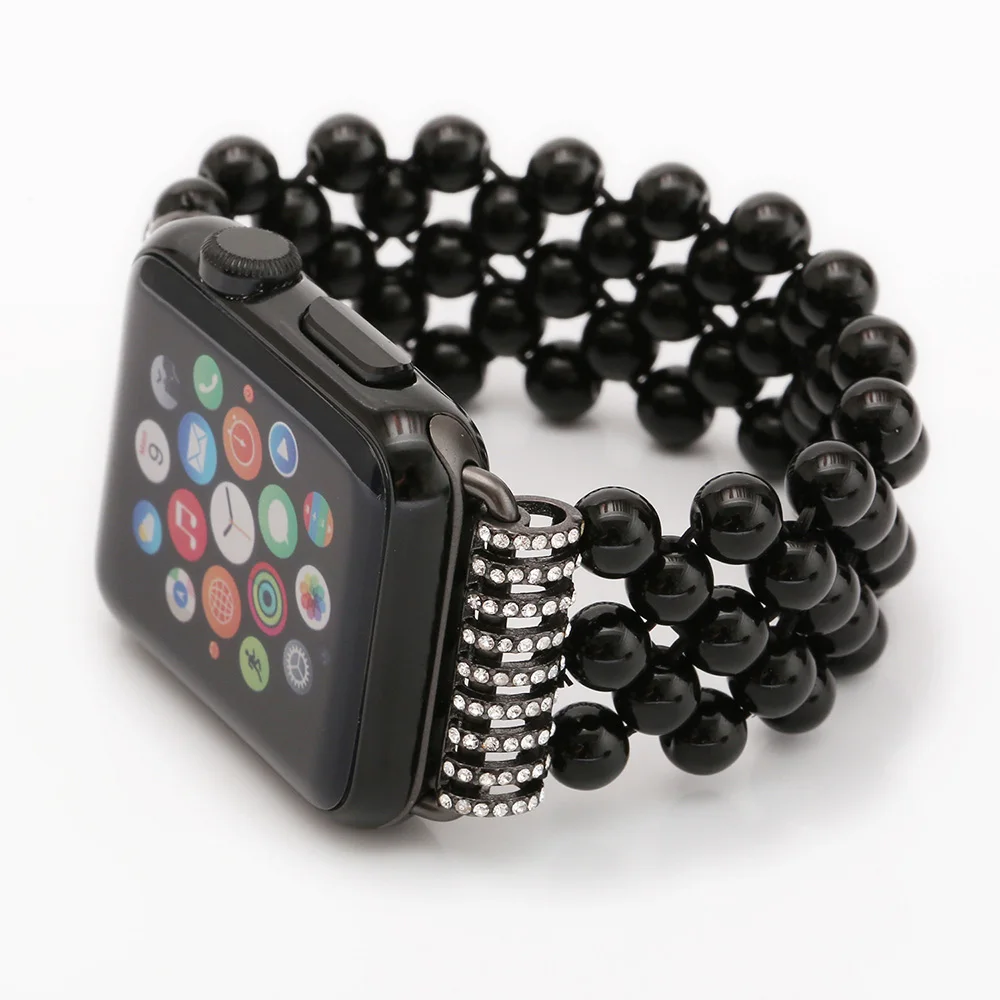 Черный агатовый браслет ремешок для наручных часов Apple Watch серии 1/2/3 40 мм, 38 мм, версия ручной работы Ювелирный ремень для наручных часов Iwatch
