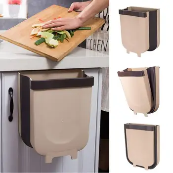 

LMETJMA 9L Folding Waste Bin Kitchen Hanging Trash Can Cabinet Door Hanging Trash Garbage Bin For Bedroom Bathroom KC0309