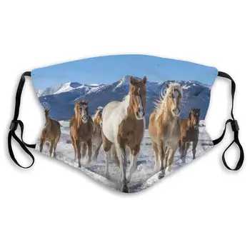

Horses Run Snow Washable Reusable Mask, Anti Dust Half Face Mouth Mask For Kids Teens Men Women With Adjustable Ear Loops