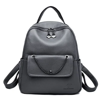 

New 2 Sets Women's High Quality Mochila Soft Leather Shoulder Bag Fashion Chain Backpack Large Capacity Bagpack Sac A Dos Femme