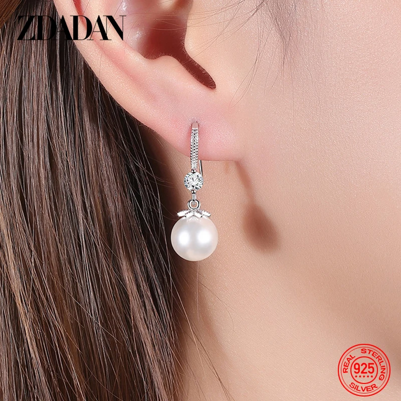 ZDADAN 925 Sterling Silver Long Pearl CZ Dangle Earrings For Women Engagement Wedding Graceful Accessories Fashion Earring Gift - Image 3