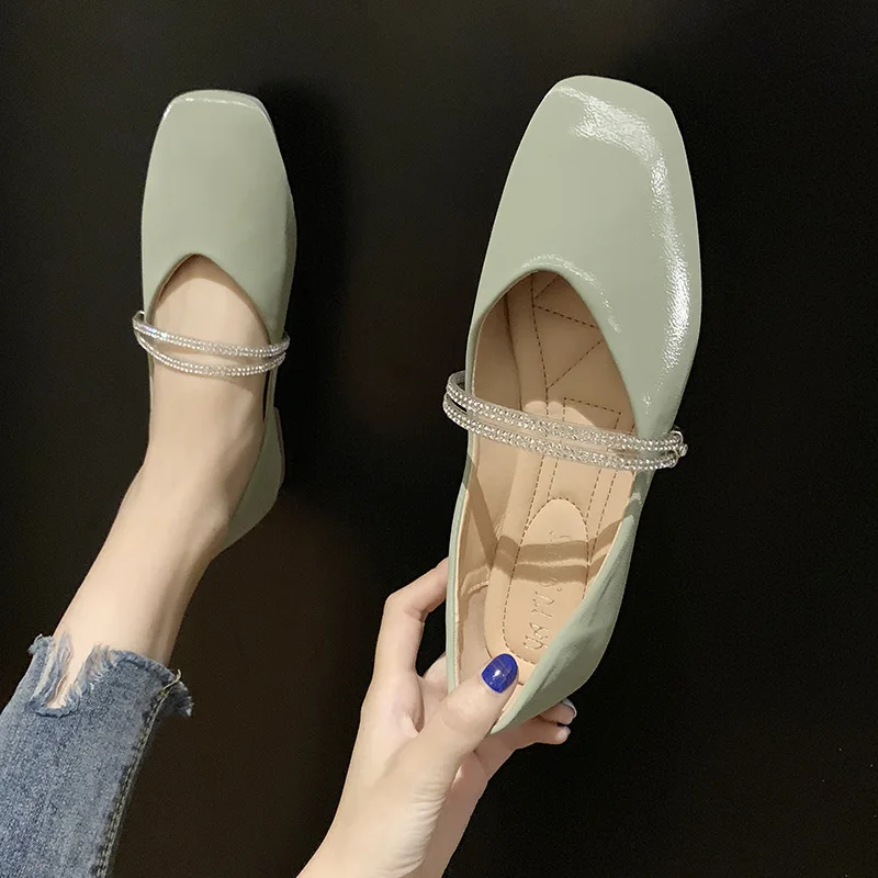

Spring 2019 Man-made Diamond WOMEN'S Shoes Korean-style Square Head New Style Low-Cut Foot Covering Foot Covering Shoes Women's