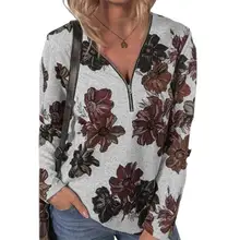 

Fashion Long Sleeve Flower Printed Women Blouse Comfy Breathable V Neck Loose Pullover Casual Shirt Female Clothing for Outdoor